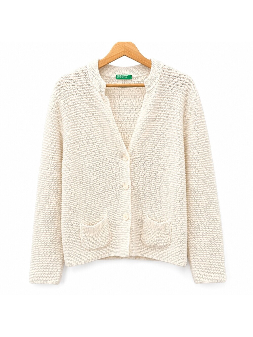 United Colors of Benetton Cream Knit Cardigan Sweater, Size Medium